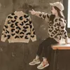 Pullover Girls Sweater Kids Coat Outwear Leopard Plus Velvet Thicken Warm Winter Autumn Tops Fleece Christmas Children's Clothing 230822