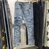 Real Pics 22SS Blue Heavy Washed Jeans Destroys Denim Pants Men Women Heavy Fabric Trousers Fashion288t