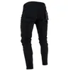 Zemtoo Men's Black gescheurde jeans gewassen gerafelde broek Zipper Decoration Pants192o