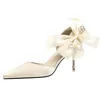 Dress Shoes Spring Women Bridal Shoes Wedding Shoes Faux Silk Satin Crystal Woman Pumps Stiletto Sapato Feminino 230822