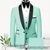 Ternos masculinos de terno de menta cáqui rosa 3 peças fã de fã Homme Shawl Lapela Blazer Tuxedo Casamento de festas (calças de colete blazer)