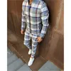 Herrspårar Men '3D Plaid Sports Suit Gentlemen Set Jacket Men Set Tracksuit Fitness Fashion Zipper 2 Pieces Men's Set Sportswear Suit Men 230823