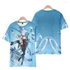Herren T-Shirts 3D Cool Spiel Genshin Impact Shen er Sommer T-Shirt Stylish O-Neck Kurzarm Beach Jungen und Mädchen Freizeit T-Shirt