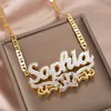 Strängar strängar Dascusto Personlig namnplatta Namn Nacke Custom 3D Gold Plated Double Diamond Choker Pendant Två tonkedja för