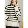 Pulls pour femmes Femmes Blanc et Noir Classic Stripes Chaud Laine Col Roulé À Manches Longues Pull 2023 Automne Hiver Pull Femme