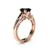 Cluster Rings Selling 18k Rose Gold Plated Square Diamond Ring Wish Europe And America Luxury Black Engagement Female