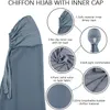 Hijabs muslimska kvinnor chiffon hijab med cap bonnet omedelbart pinless sjal huvud halsduk underkarf kepsar täcker headwrap 230823