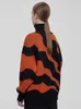Kvinnors tröjor vinter lösa kvinnor pulovers mode ränder tryck turtleneck khaki orange casual överdimensionerad stickad för 230822