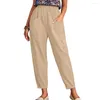 Pantaloni da donna tasche in vita elastica in vita alta gamba dritta donne leggero color solido vintage nona streetwear