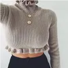 여성 스웨터 2023 제한 판매 도착 판초 니트 스웨터 풀오스 풀 터틀넥 면화 정규식 주름
