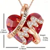 Kedjor Ihues Luxury Heart Red Crystal Pendant Necklace For Women Fashion Jewelry Anniversary Birthday Mother Day Gift