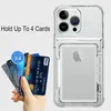 For iPhone 13 Case Shockproof Clear Slide Card Holder Wallet Cover For iPhone14 Pro 12 11 Heavy Duty Transparent Kickstand Funda