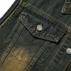 Gilets pour hommes Gilet en denim sans manches High Street Casual Vintage Élégant Gilet court Vestes pour hommes Printemps Streetwear Vêtements Manteaux d'automne