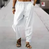 Calça masculina lazer as calças de praia para homens verão casual listrado listrado amarração de cordão de amarração reta de algodão vintage de algodão