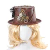 Steampunk retro czapki karnawałowe cosplay łańcuch beltera z piórem wystrój imprezowy czapki halloween brązowe okrągłe czapki dla mężczyzn kobiety t200292q