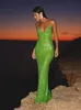 Basic Casual Dresses Green Sequin Glitter Backless Maxi Dress For Women Sexy Swing Collar Sleeveless Skinny Long Vestidos Elegant Night Party Robe 230822