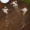 Necklace Earrings Set Women Girls Flower Pearls Long Tassel Headpieces Step Shake Hairpins Sticks Hair Combs Chinese