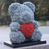 38 cm Fiori di rosa fai -da -te orsacchiotto decorazione per matrimoni orso con il cuore del cuore di rosa cesto regalo per ragazze per bambini de223g