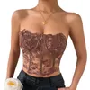 Dames tanks vrouwen zomer sexy strapless kanten korset buis top rozen bloemen borduurwerk pure mesh mini bustier bralette backless viskegel