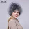 Beanie/Skull Caps Dames Natural Fur Real Fur Beanie Hat Russia Winter Dikke en warme mode gebreide zilveren bont dames hoed 230822