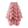 Skirts Summer Women's Candy Color Elastic Waist Fairy Mesh Half Skirt Fluffy Irregular Ruffle Edge Cake A-line