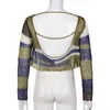 Womens Sweaters Distressed Hollow Out Colorful Striped Thin Sweater Pullovers Autumn Y2K Chic Grunge Knitted Top Sexy Backless Jumper 230822