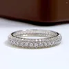 Anillos de racimo Eternity Micro Pave Moissanite Diamond Ring Real 925 Sterling Silver Banda de boda para mujeres Hombres Joyería de compromiso