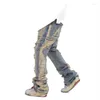 Men's Jeans Distressed For Men Y2k Streetwear Ripped Cargo Clothing Damaged Flare Jeans3109