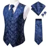 Kamizelki męskie Hi-tie 20 Kolor jedwabnych kamizelki męskie krawat biznes formalny sukienka Slim Sleeveless Jacket 4pc Hanky ​​Cufflink Blue Paisley garnitur kamizelka 230822