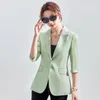 女性のスーツスーツジャケットサマースタイルファッションホワイト7ポイントスリーブオフィスレディースカジュアルショートパグラフコットンブレザー