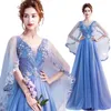 Vestido azul elegante Mãe mãe da noiva Minchada 3D Floral Lace Aplique Mangas curtas comprimento do piso vestidos de convidado de casamento personalizado no verão 403