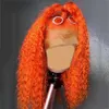 Ginger laranja laranja cacheada perucas de cabelo para mulheres 13x4 transparente onda profunda renda de renda frontal destaque