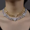 Cadenas Full Rhinestone Paved Heart Cuban Choker Collar para hombres Mujeres Iced Out Bling Link Chain HipHop Joyería Regalo