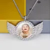 Strands Strings Custom Baby P o Angel Wings Pendant with Long Chain s Necklace Personalized Glass Dome Picture Customized Jewelry 230822