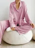 Frauen Nachtwäsche Linad Pink Pyjamas für Frauen 2 -Stück -Sets Lose Langarm weibliche Freizeithose Anzüge 2023 Herbst Nachtwäsche Solid