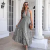 Party Dresses Real S Spot Deep V-neck Halterneck Skirt Sub-Smocking Waist Flounced Large Swing Dress A- Line European And Ameri