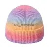 Beanie/Skull Caps Autumn and Winter New Sticked Hat Trend Gradual Tie Dye Printing Warm Hat Rainbow Fashion Woolen Hat Female Student J230823