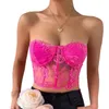 Dames tanks vrouwen zomer sexy strapless kanten korset buis top rozen bloemen borduurwerk pure mesh mini bustier bralette backless viskegel