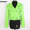 Dames lederen faux nerazzurri lente herfst kort green roze stijlvolle motorrijder dames rits zipper lange mouw mode 5xl 6xl 7xl 230822