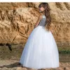 Girl Dresses Puffy Simple Flower Silver Sequin Top With Belt Sleeveless For Wedding Birthday Party Banquet Princess Gown