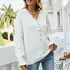 Dames truien dames o-neck lange mouw met lange mouwen losgemaakte vrijeskleurige kleur button down trui ruche brei dame dame herfst pullover top