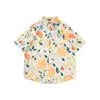 Casual shirts voor heren Sycpman Fresh Lemon Print korte mouw voor mannen en vrouwen zomer trendy los veelzijdige Hawaiiaans shirt