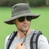 Beretten Outdoor UV Bescherming Zon Hoed voor mannen Bladbaar mesh emmer hoeden Zomer mannelijke brede rand Vissen Panama Caps 230822