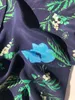 2023 Autumn Blue Floral Print Silk Blus Shirt Lång ärm Lapel Neck Double Pockets Single-Breasted Soie Top Shirts H3G22FSLM