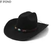 Cappelli larghi cappelli da secchio cappelli di lana artificiale cowboy occidentale per uomini donne vintage largo brim sensazione di fedoras gentiluomo jazz lady cowgirl berretto 230822