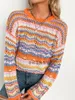 Женские свитера Rainbow Sweater осень зимняя женщина повседневная круглая шея с длинными рукавами пуллеры Lady Fashion Packwork вязаный полосатый свитер 230822