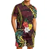 Men's Tracksuits Polinésia Tribal Samoano Tatuagem Tattoo Samoa Impressões Homem Men Tracksuit Classic Lapeel Hibiscus Short Sleeve Shorts de camisa 230822