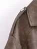 Женская кожаная искусственная осень и зимняя мода шикарная вымытая градиентная кожаная куртка ретро -лаком