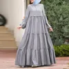 Ethnic Clothing Women Sundress Flounce Long Dress Muslim Abayas For Casual Loose O-neck Robe Fashion Patchwork Puffed Sleeve