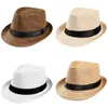 Chapeaux larges chapeaux seau mode hommes chapeau de paille pour femmes été à la mode plage soleil couleur unie fedoras ruban décontracté cowboy jazz casquette gangster mâle 230822